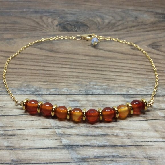 Carnelian anklet, 14k Gold filled, Sacral chakra, healing jewelry - Picture 1 of 8